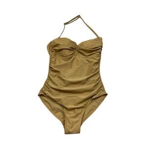 Alaina Swim Brand Dark Tan‎ Ruched Side One Piece Swim Suit Size 10